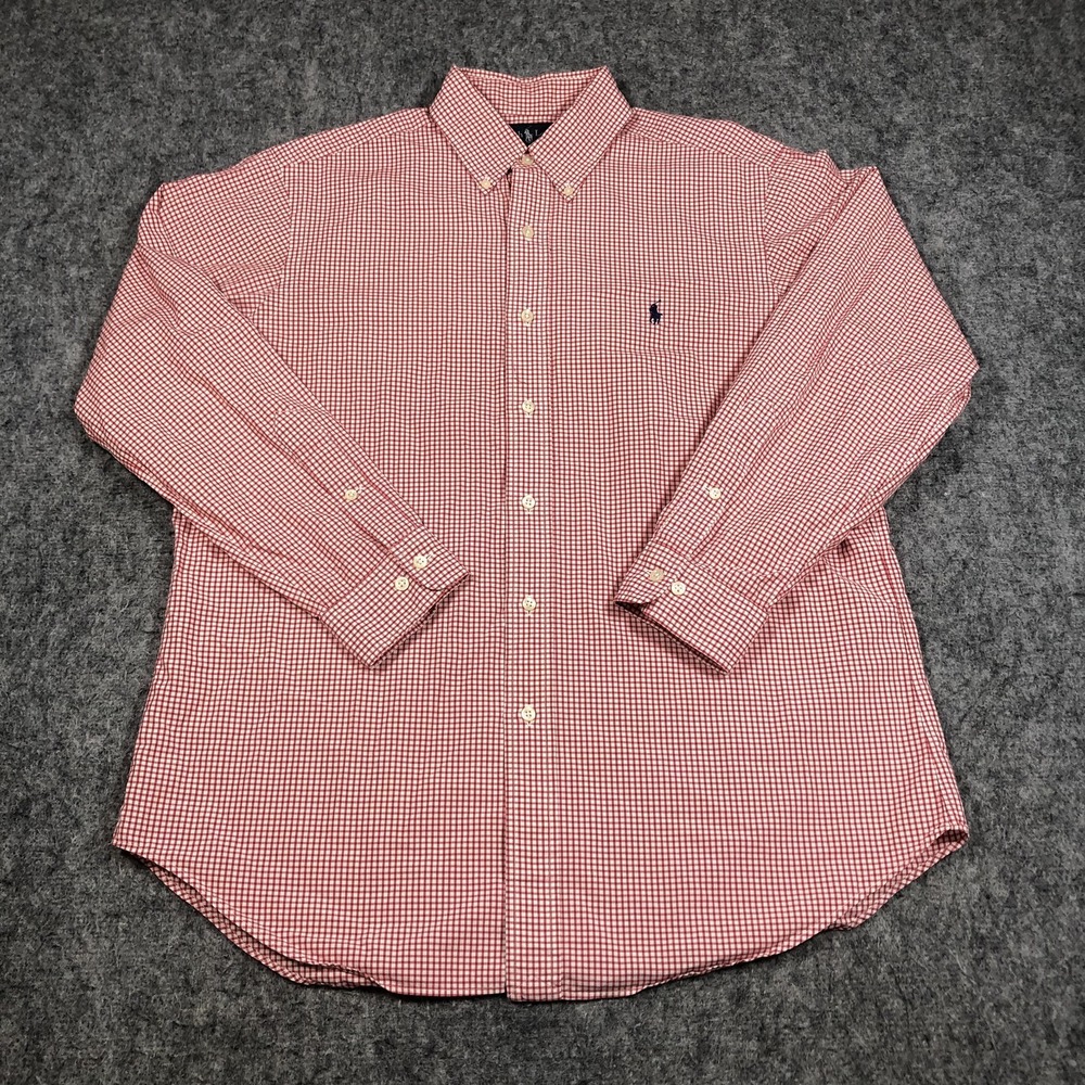 Vintage Ralph Lauren Classic Fit Shirt Mens L Red Check Pony Logo Button Down